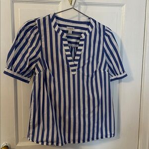 J. Crew Factory Blue and White Striped Cotton Top